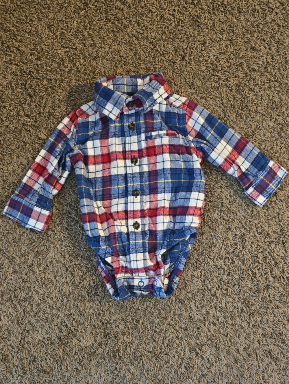 3M Carters Baby Boys Plaid Long Sleeve Button Up Bodysuit